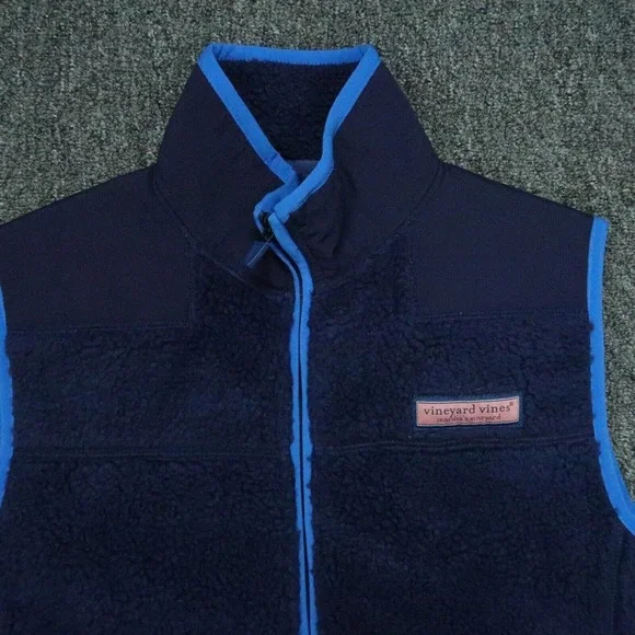 Vineyard Vines Vest Mens Small Blue Full Zip Pockets‎ Fleece - Picture 2 of 9
